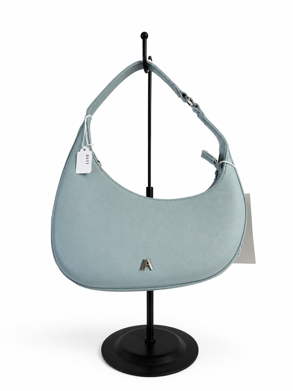 Light Blue Women's Crescent Shoulder Bag with A Initial